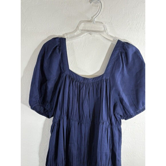 Elan Designer Navy NWT Blue Puff Sleeve Baby Doll Dress Womans Small Square Neck - Picture 6 of 9